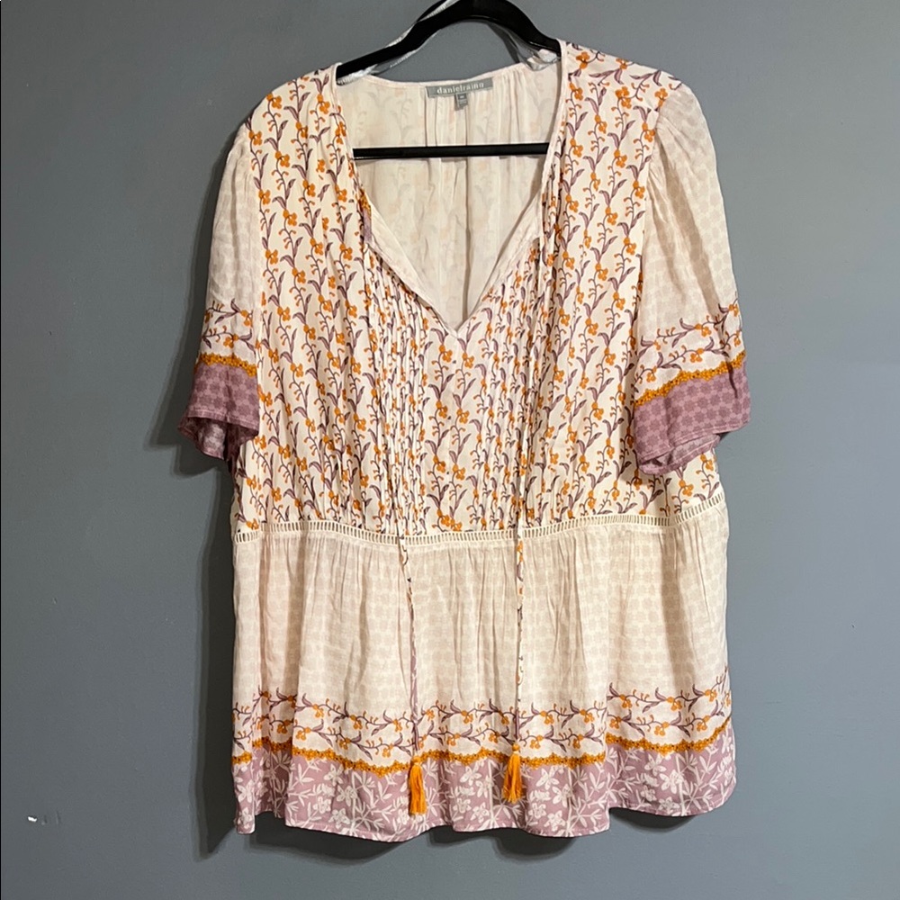 DANIEL RAINN Short Sleeve Border Print
Popover TopFloral Boho Blouse 3XL - Picture 5 of 11